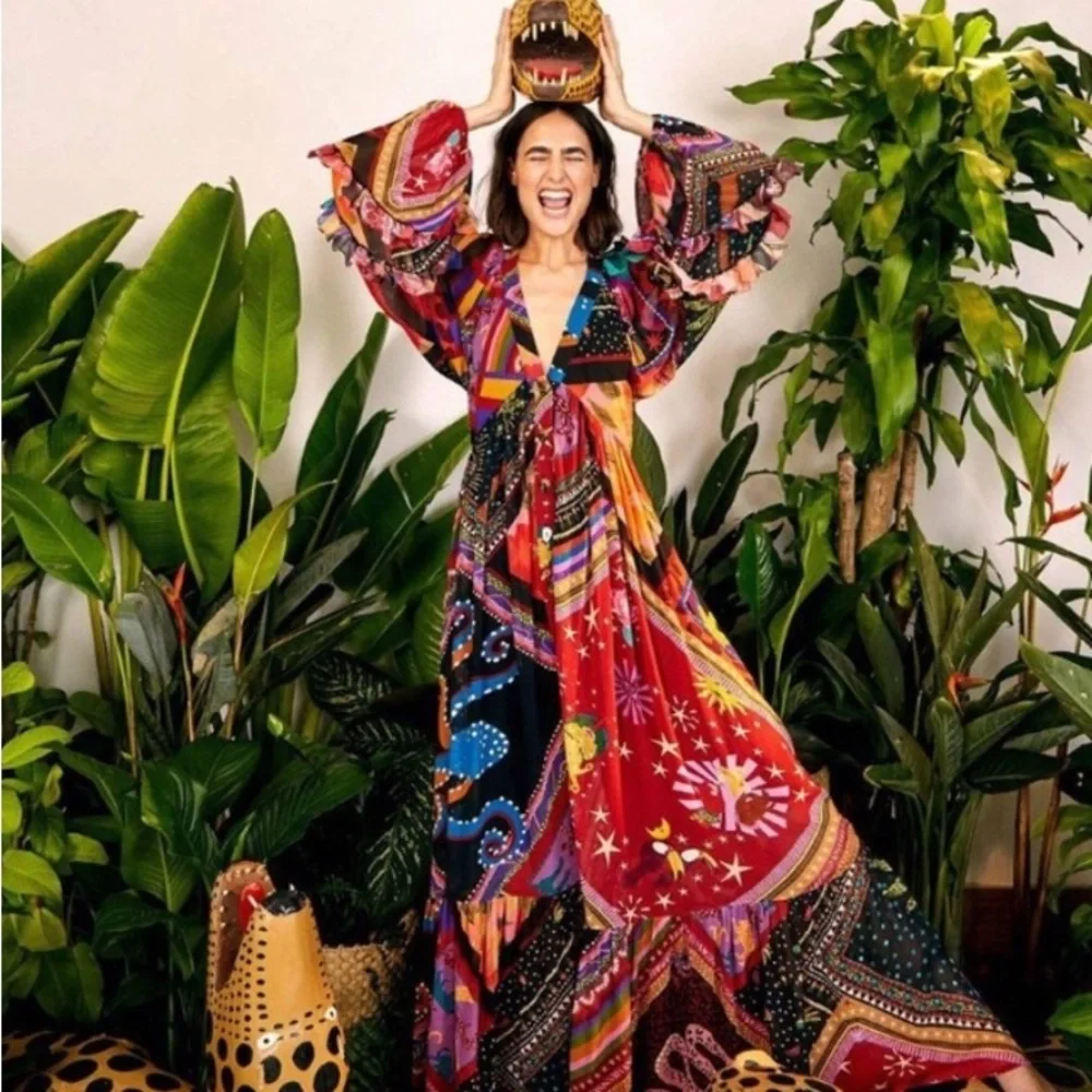 FARM Rio Vibrant Red and Blue Maxi Dress - Picture 3 of 16